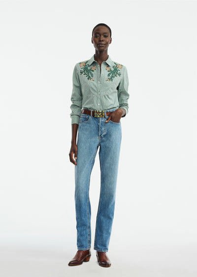 Fox Embroidered Mini Check Cotton Shirt