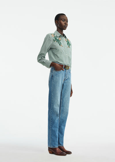 Fox Embroidered Mini Check Cotton Shirt