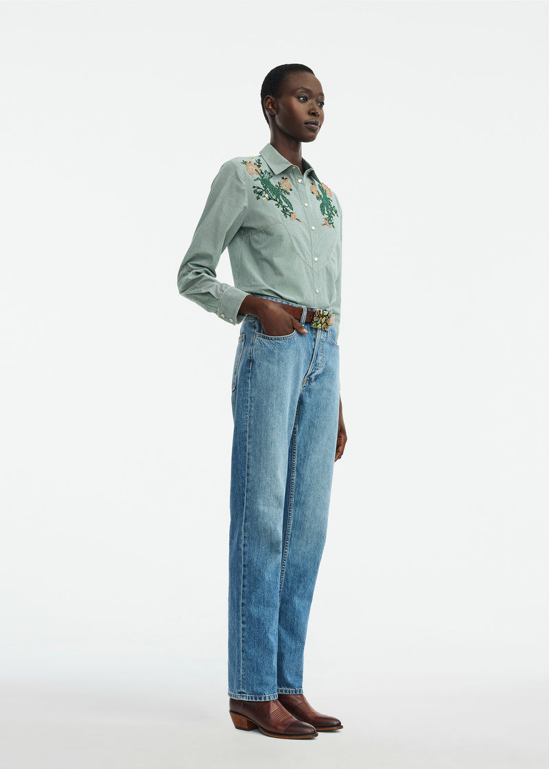 Fox Embroidered Mini Check Cotton Shirt