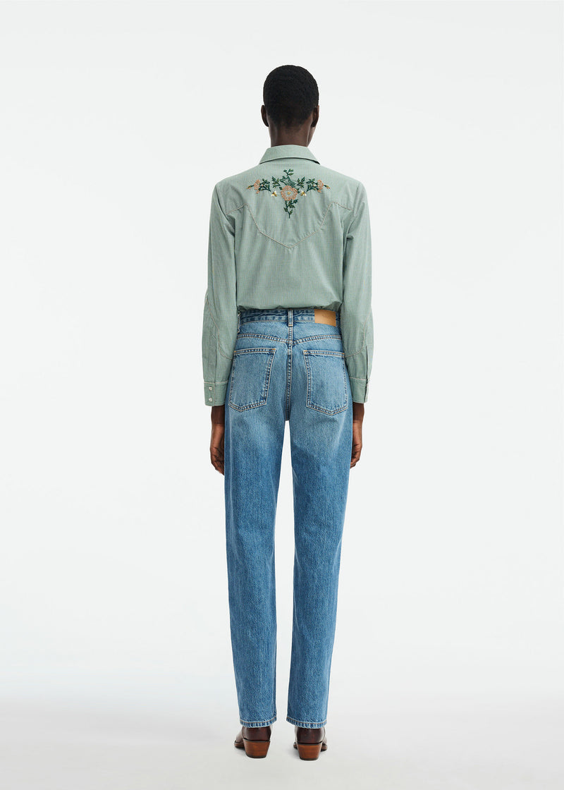 Fox Embroidered Mini Check Cotton Shirt