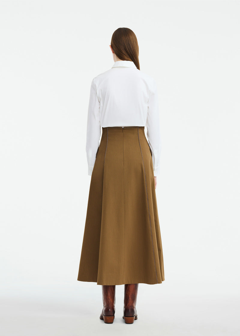 Rustic Stretch Cotton Leather Trim Skirt