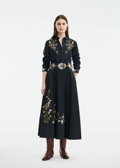 Floral Thread Embroidered Cotton Shirt