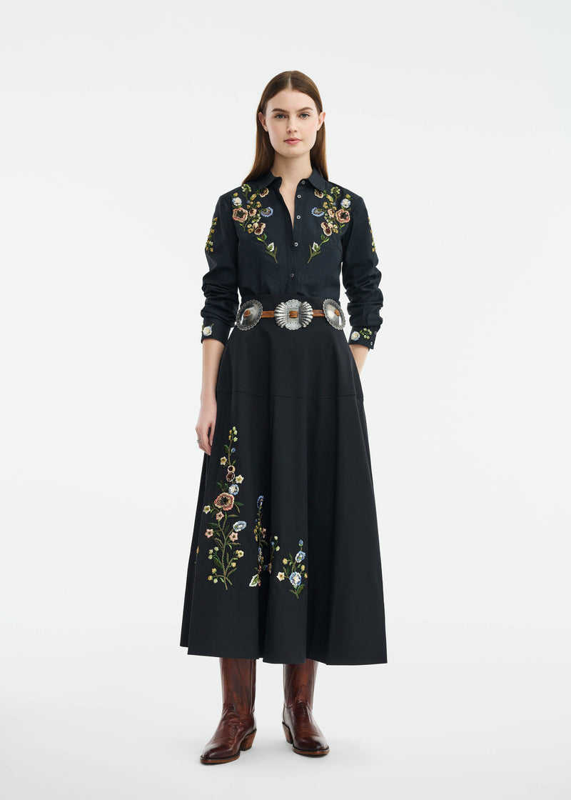 Floral Thread Embroidered Cotton Shirt