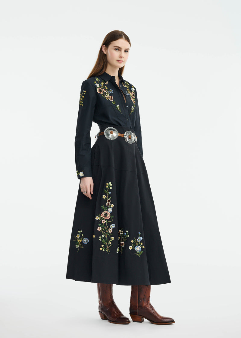 Floral Thread Embroidered Cotton Shirt