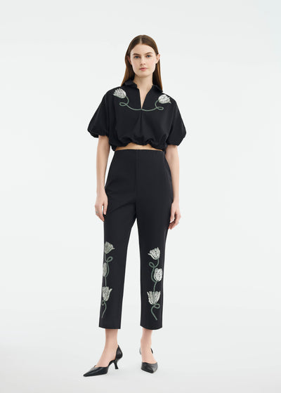 Tulip Crystal Embroidered Stretch Cotton Top