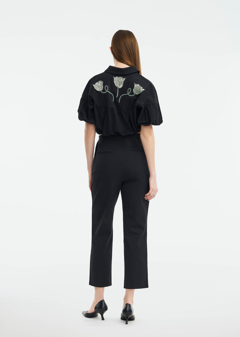 Tulip Crystal Embroidered Stretch Cotton Top