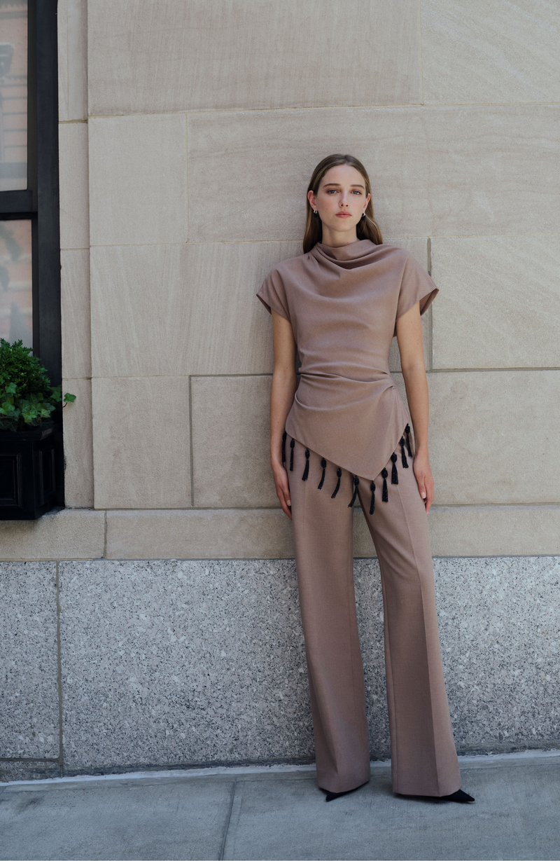 Melange Crepe High Waisted Pant