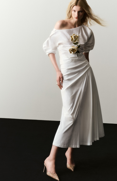 3D Peony Embroidered Cotton Poplin Top