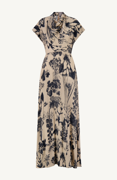 Floral Satin Cowl Neck Dress