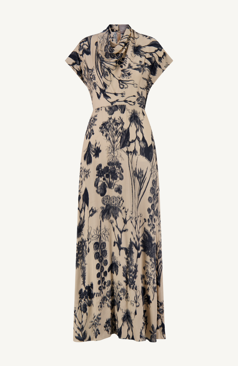 Floral Satin Cowl Neck Dress