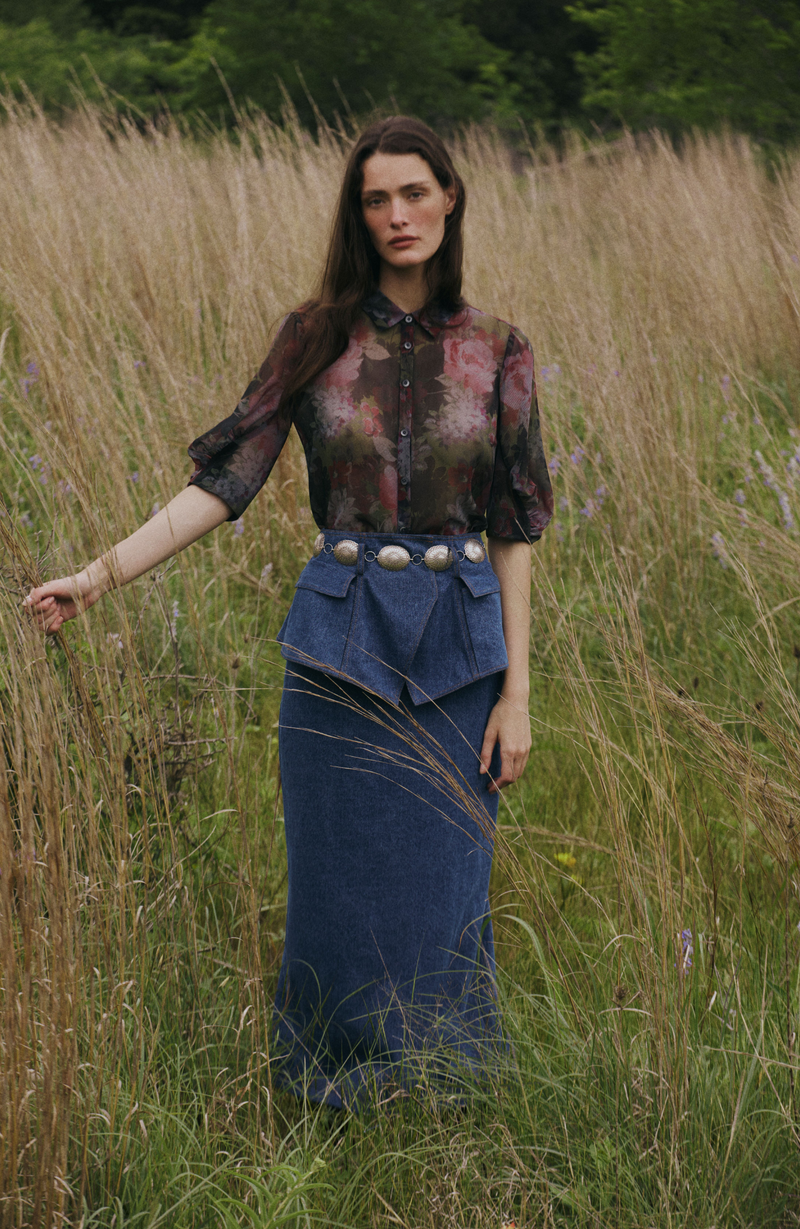 Denim Belted Pencil Skirt