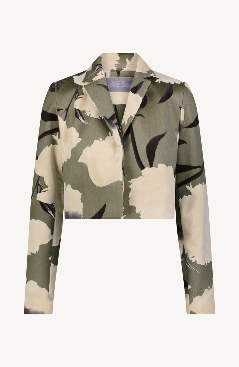 Floral Velvet Cropped Tucked Jacket