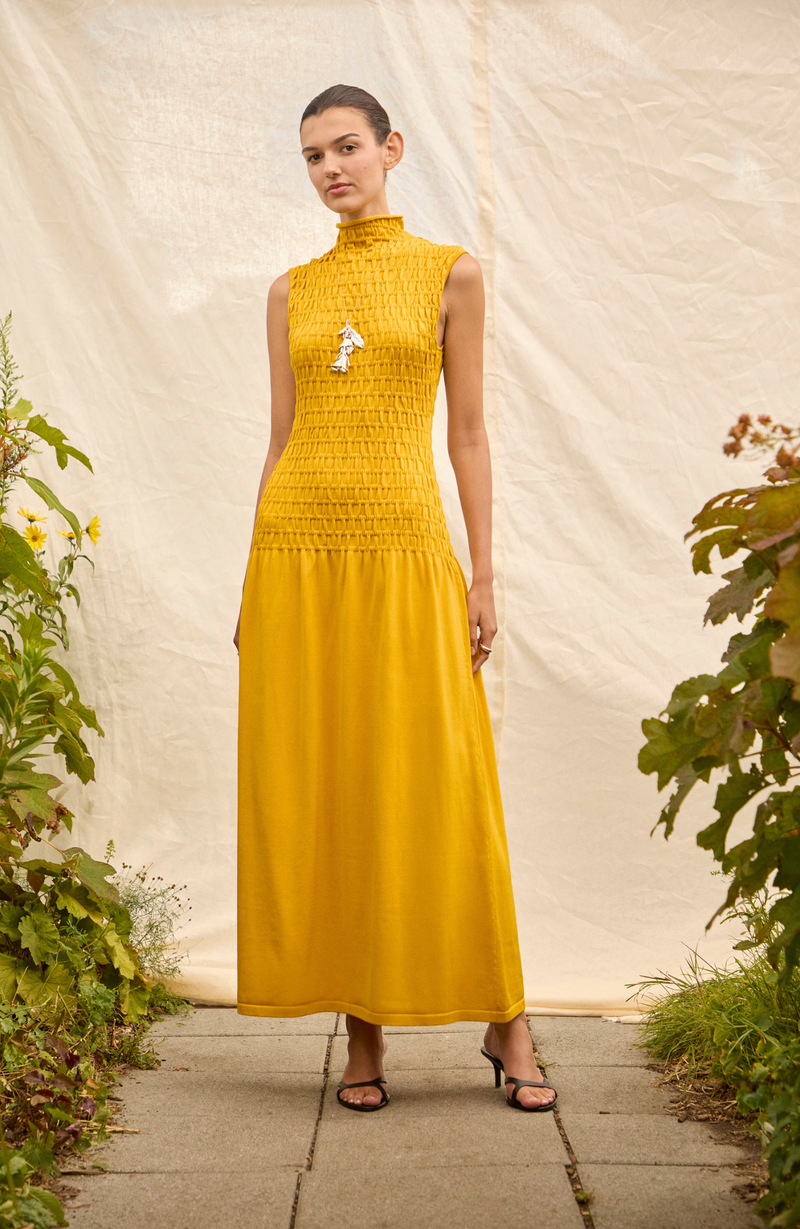 Smocked Knit Mock Neck Dress Lela Rose Smocked Knit Mock Neck Dress Lela Rose