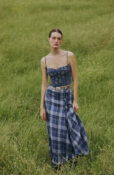 Plaid Linen Fringe Skirt