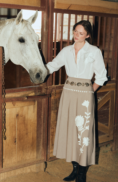 Grosgrain Embroidery Midi Skirt