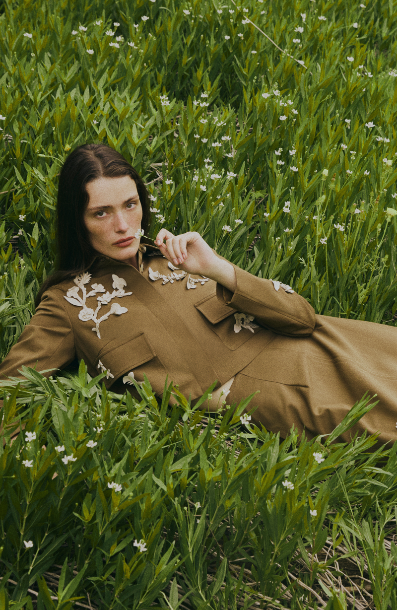 Leather Floral Embroidered Rustic Stretch Cotton Jacket
