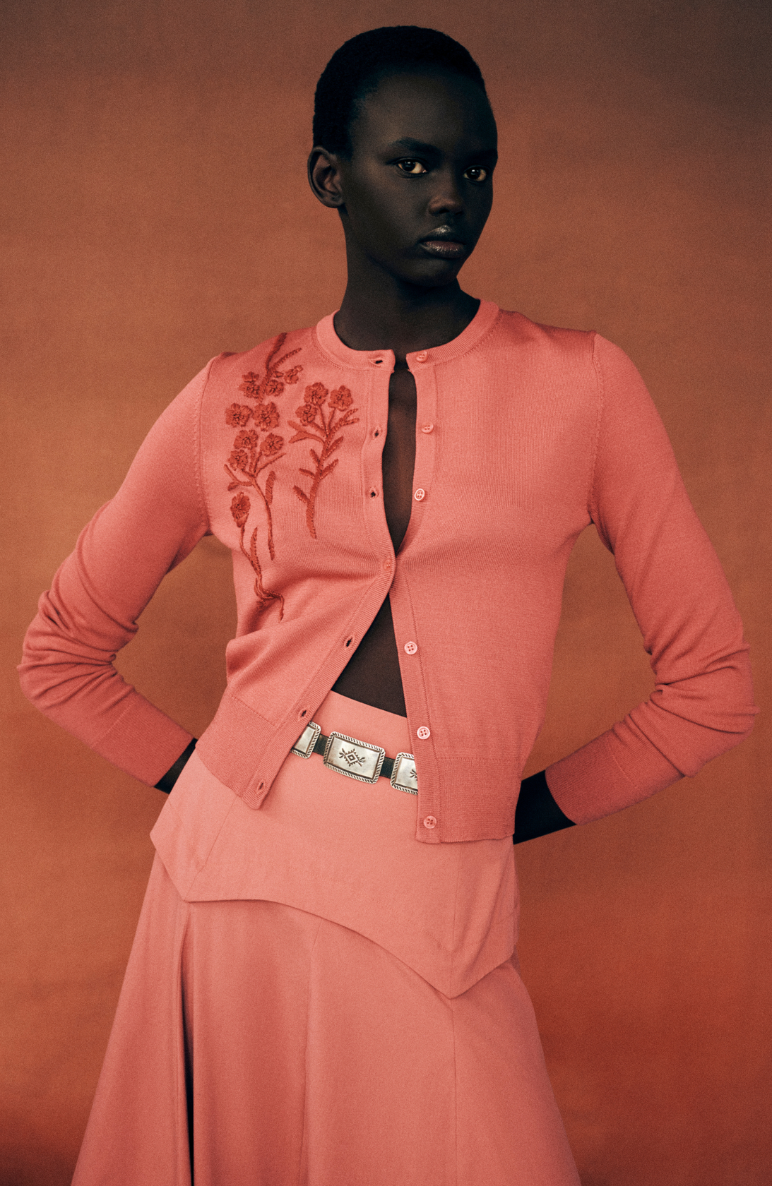 Raffia Embroidered Knit Long Sleeve Cardigan