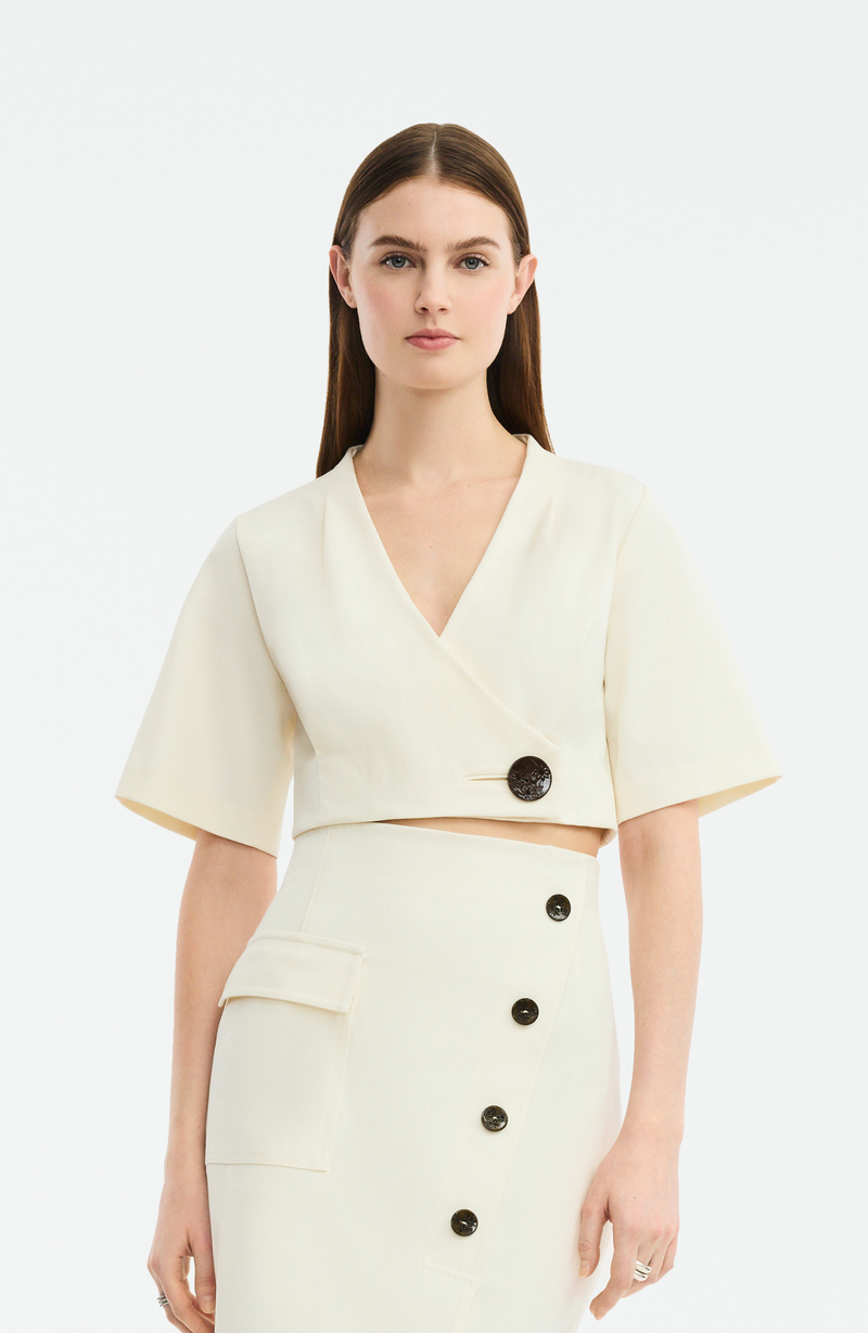 Stretch Cotton Asymmetrical Button Top
