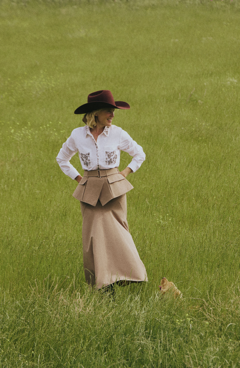 Melange Crepe Belted Skirt