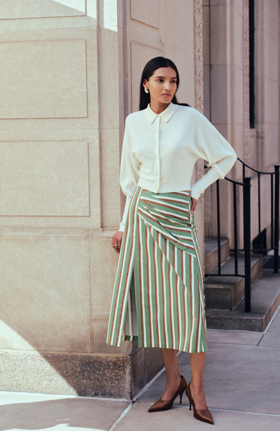 Striped Cotton Asymmetrical Skirt