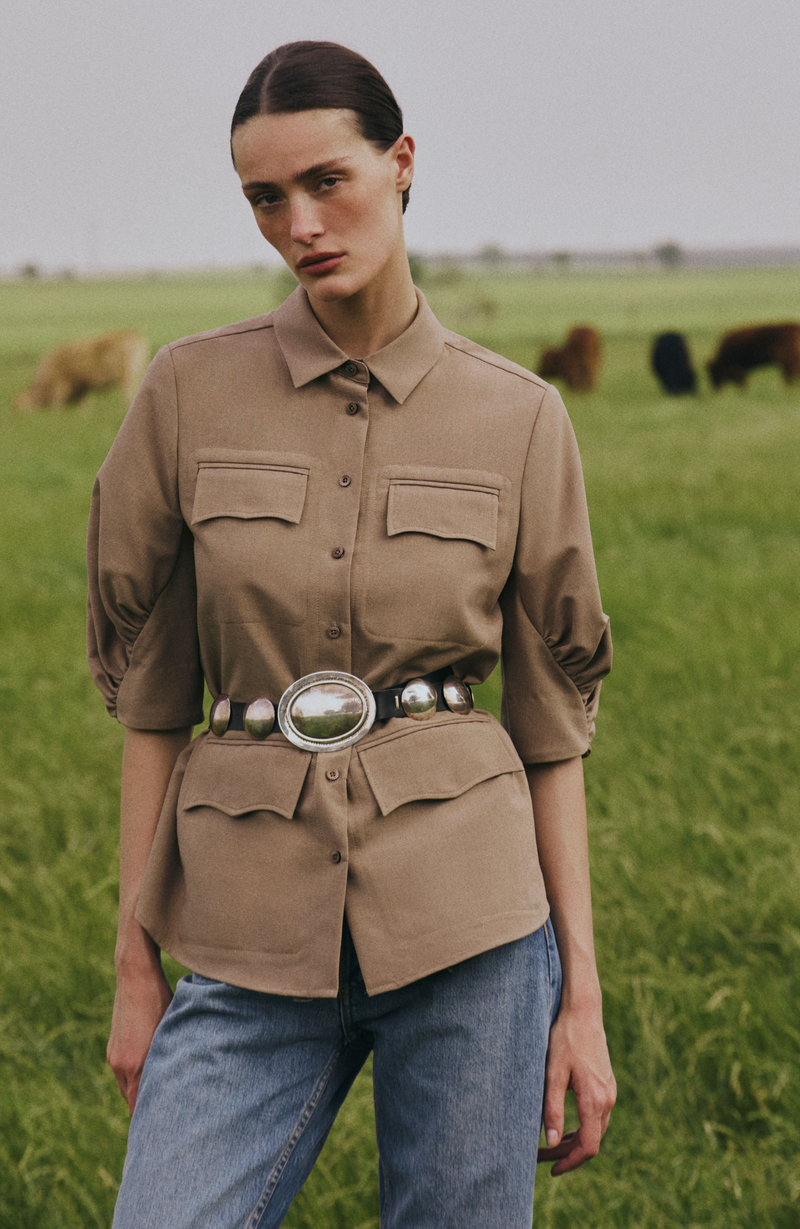 Melange Crepe Camp Shirt