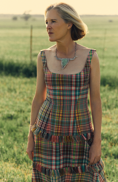 Handloomed Plaid Full Skirt Dress