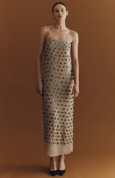 Paillette Embroidered Georgette Slip Dress