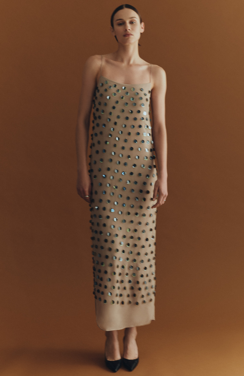 Paillette Embroidered Georgette Slip Dress