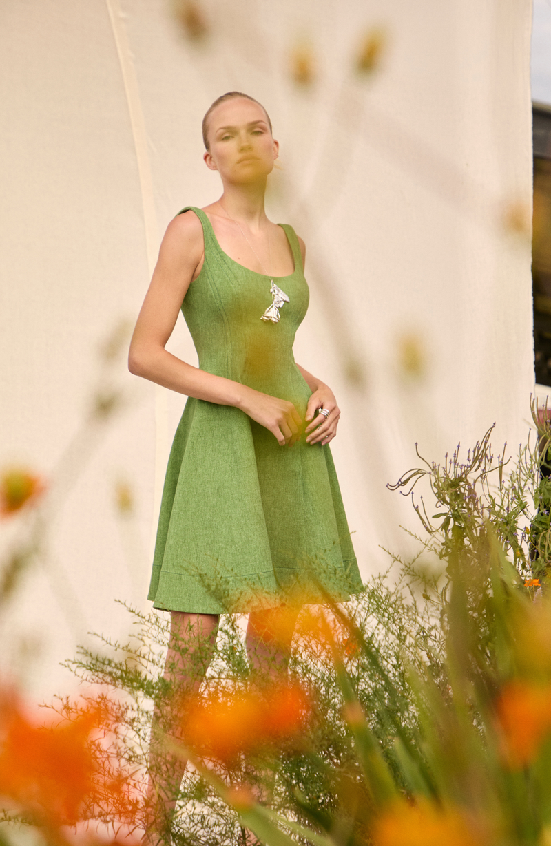 Stretch Denim Seamed Dress