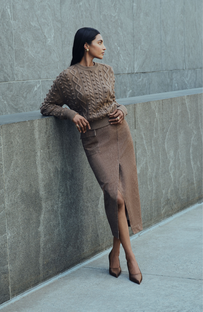 Stretch Denim Asymmetrical Skirt