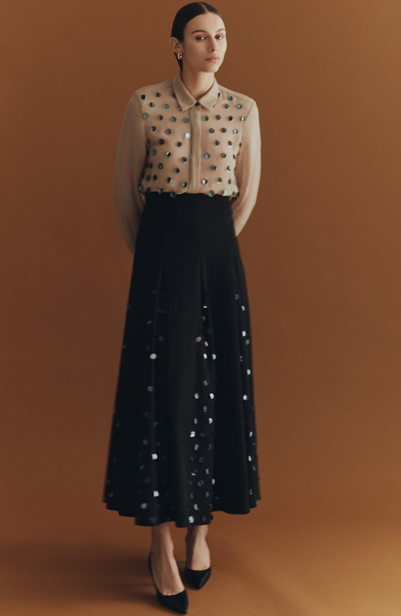 Paillette Embroidered Georgette Shirt