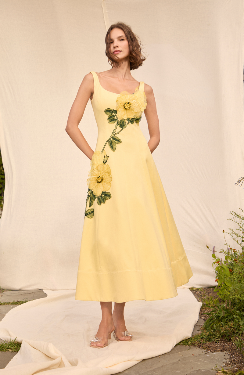 chinese dress ladies Peony Embroidered Stretch Cotton Full Dress – Lela Rose