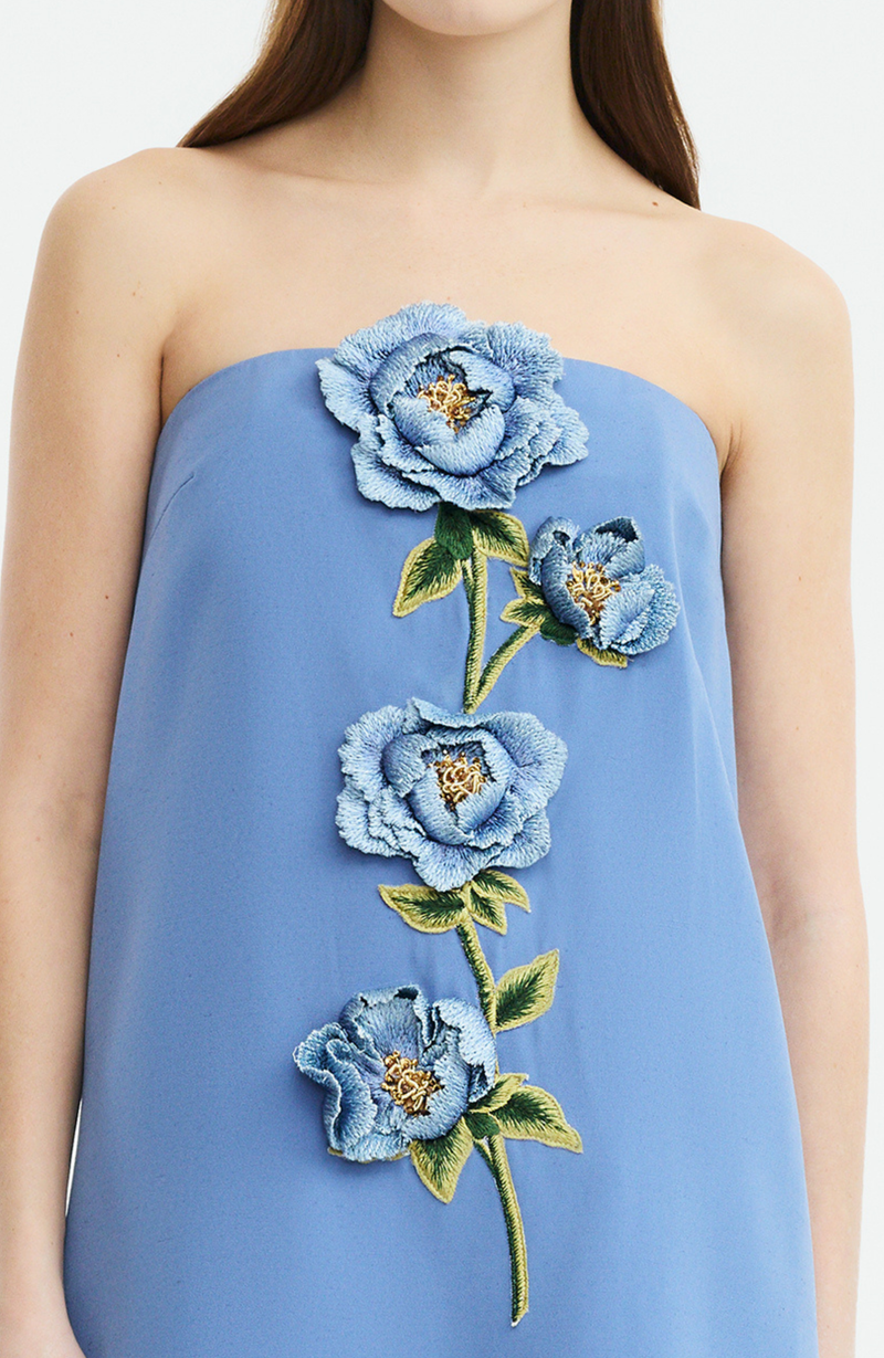 3D Peony Embroidered Faille Gown