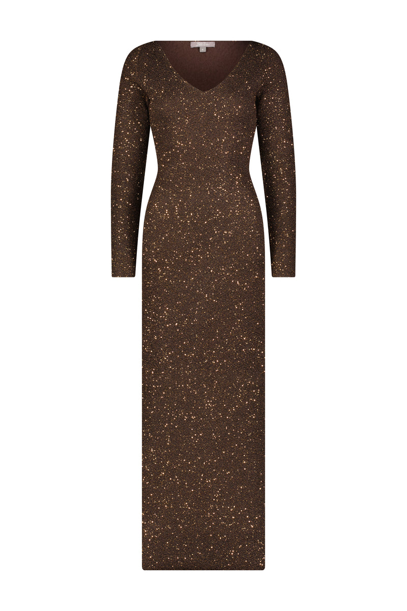 Sequin Knit V-Neck Dress