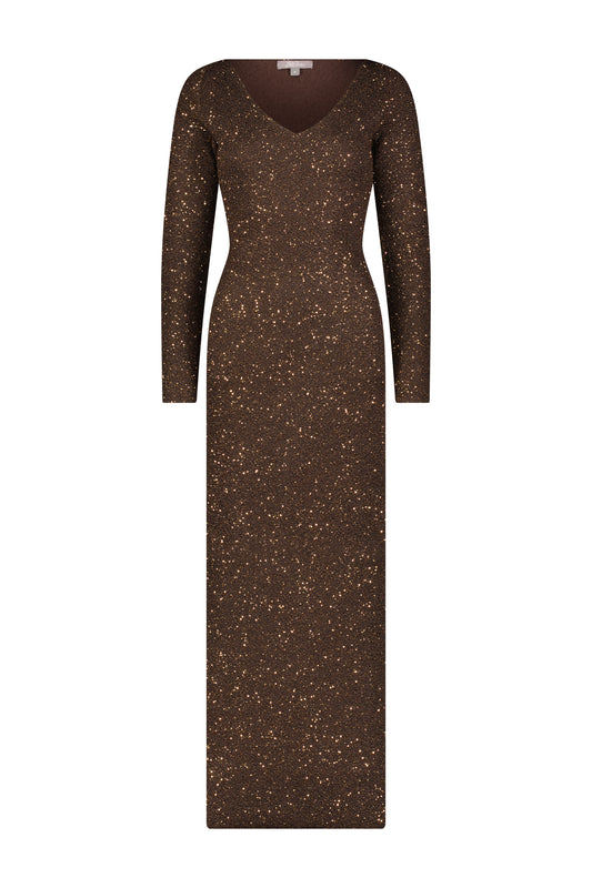 Sequin Knit V-Neck Dress
