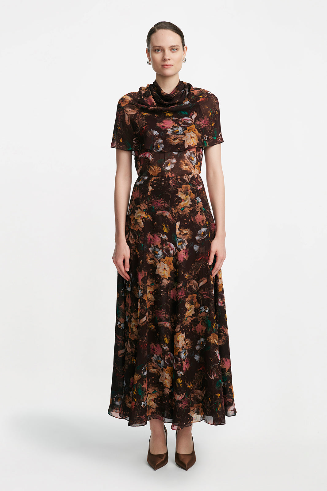 Floral Printed Chiffon Cowl Neck Blouse