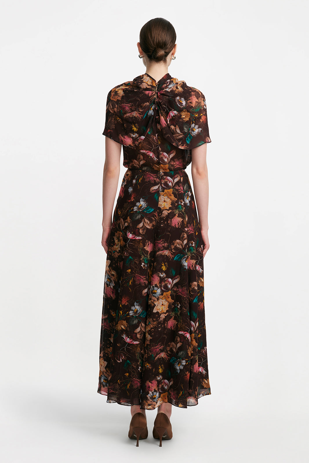 Floral Printed Chiffon Cowl Neck Blouse