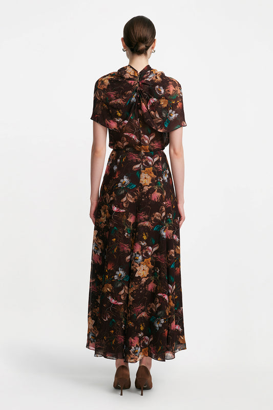 Floral Printed Chiffon Cowl Neck Blouse