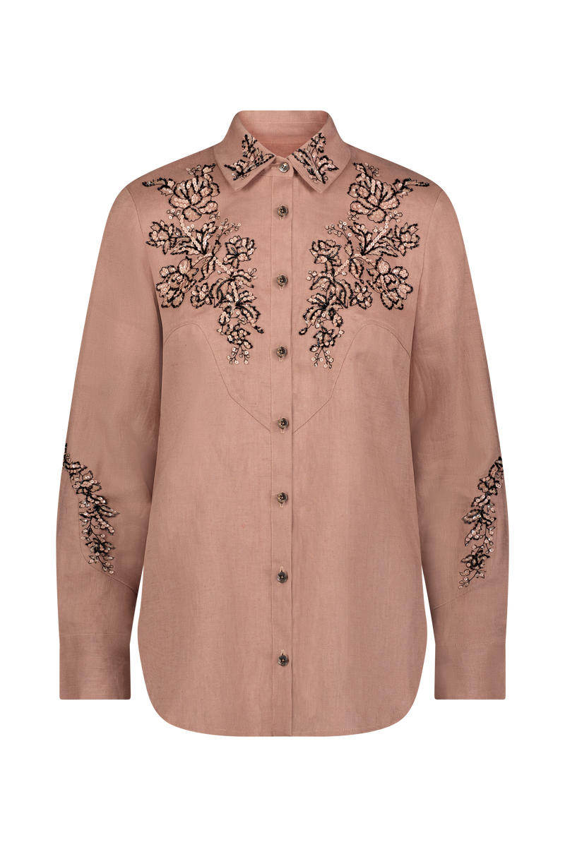 Sequin Floral Embroidery Shirt