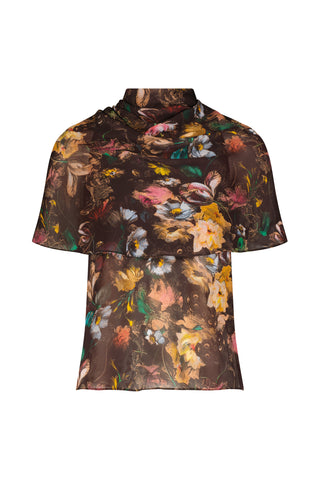 Floral Printed Chiffon Cowl Neck Blouse