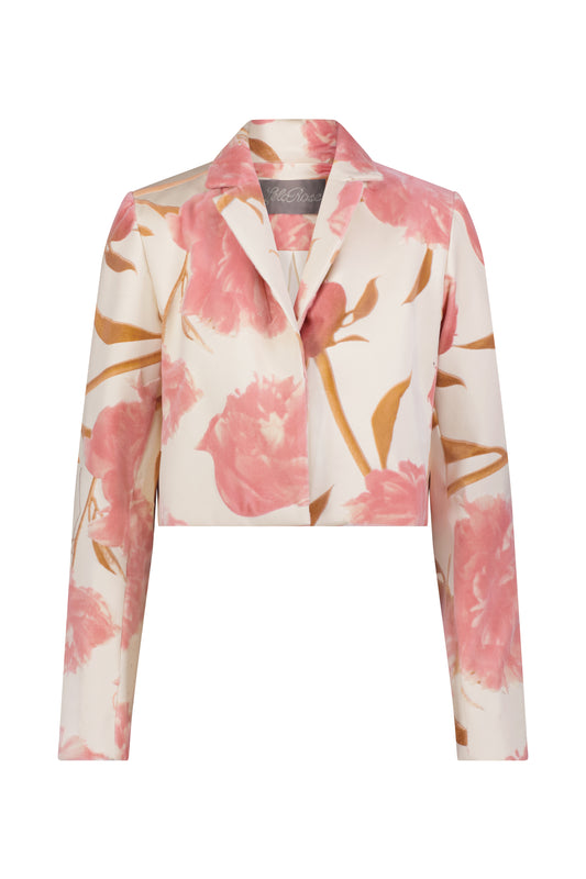 Floral Velvet Cropped Tucked Jacket