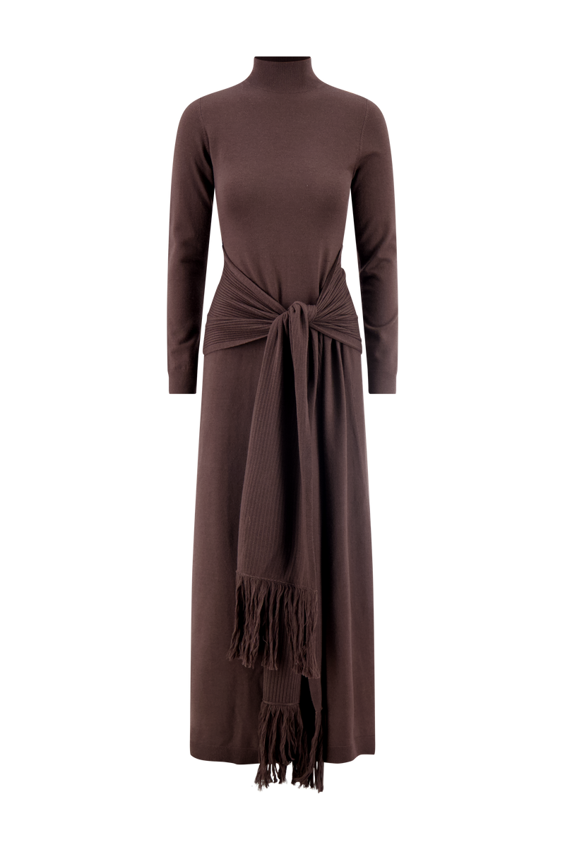 Merino Wool Knit Mock Neck Wrap Dress