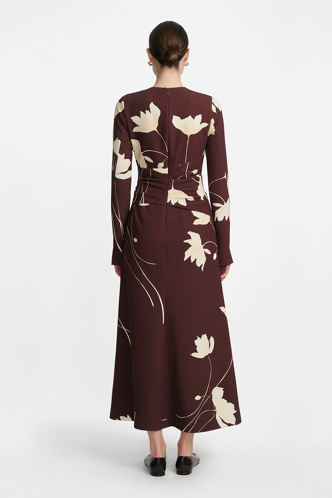 Floral Printed Crepe Long Sleeve Tie Waist Dress