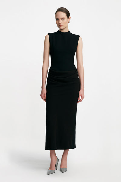 Fluid Crepe/Wool Crepe Combo Sleeveless Cummerbund Dress
