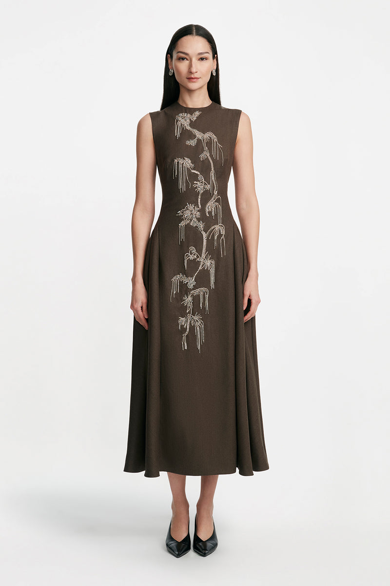 Crystal Embroidery Sleeveless A Line Dress Grey / 10 / F259414
