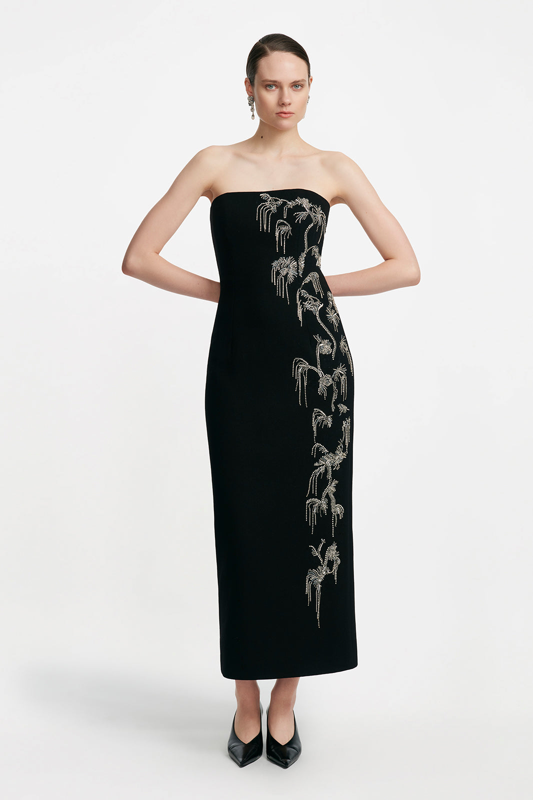 Crystal Embroidery Strapless Sheath