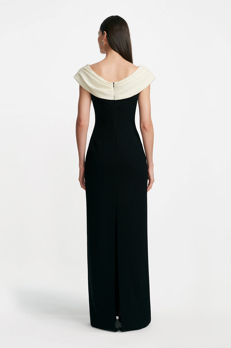 Wool Crepe Cowl Neck Gown