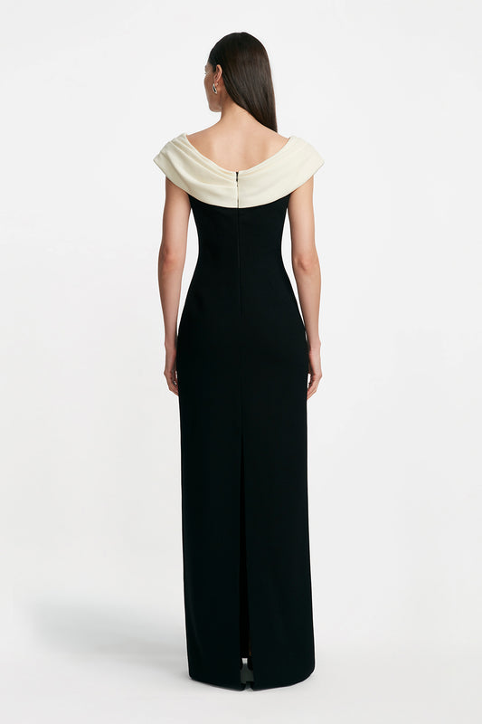 Wool Crepe Cowl Neck Gown