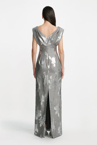 Floral Fil Coupe V Neck Gown
