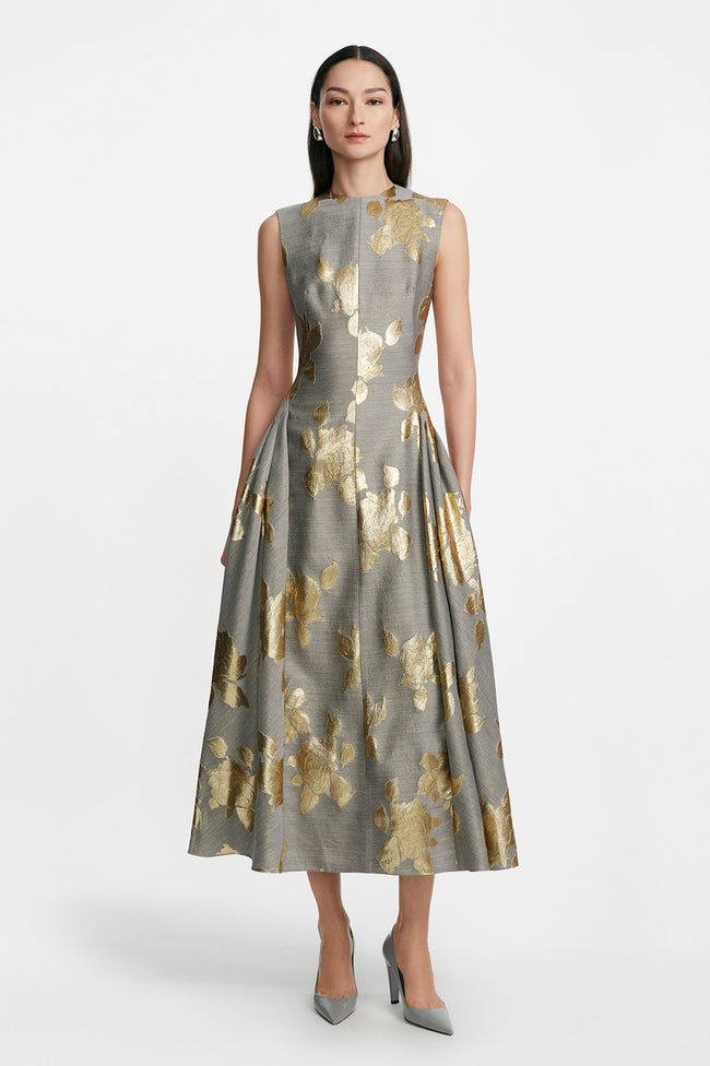 Floral Fil Coupe Sleeveless A Line Dress